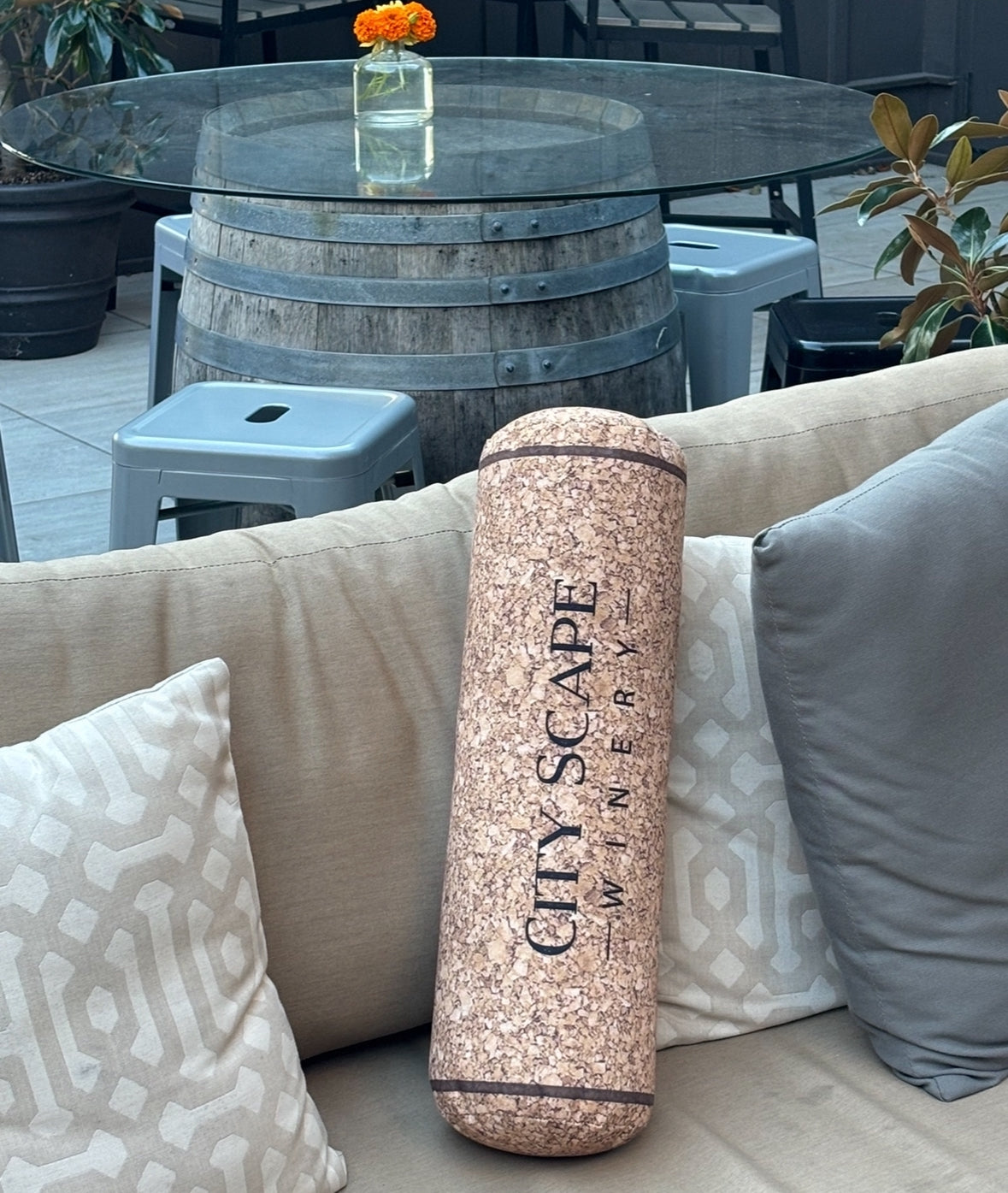 Fun quirky custom embroidery wine cork shape pillow. Great for the wine enthusiast