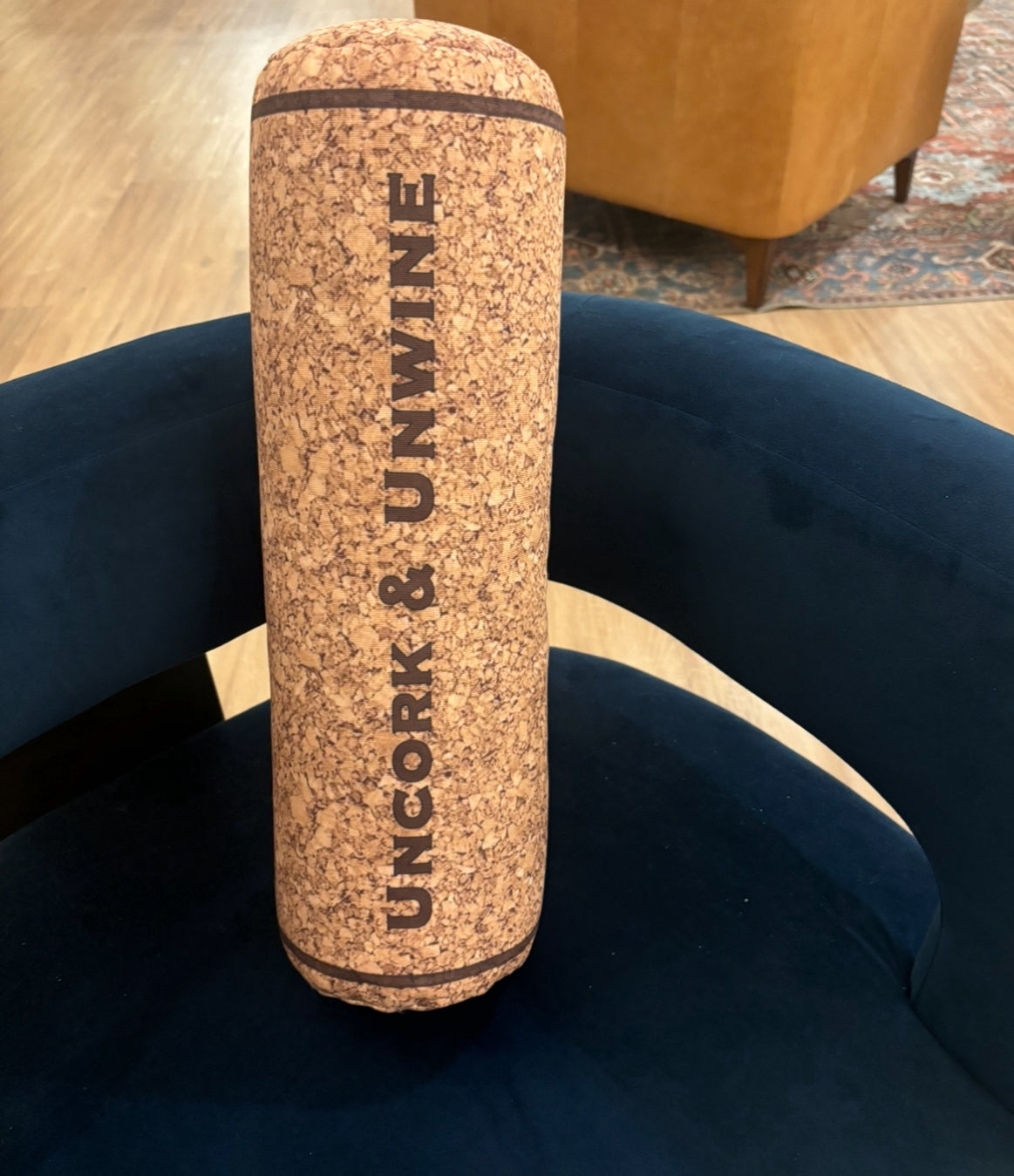 Fun quirky custom embroidery wine cork shape pillow. Great for the wine enthusiast