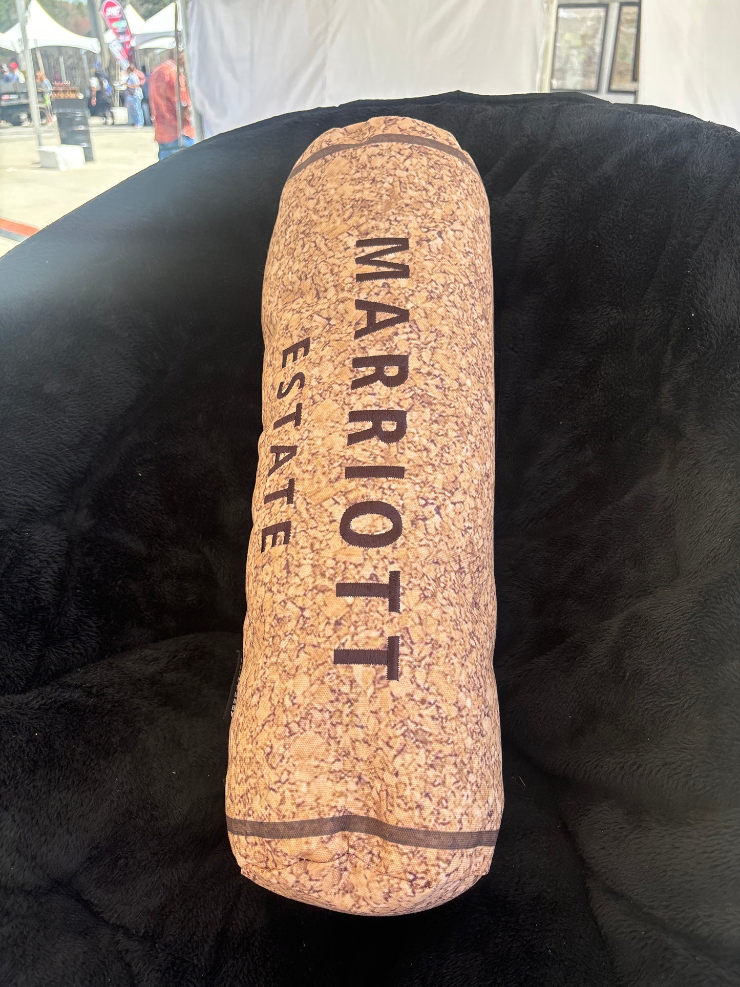 Fun quirky custom embroidery wine cork shape pillow. Great for the wine enthusiast