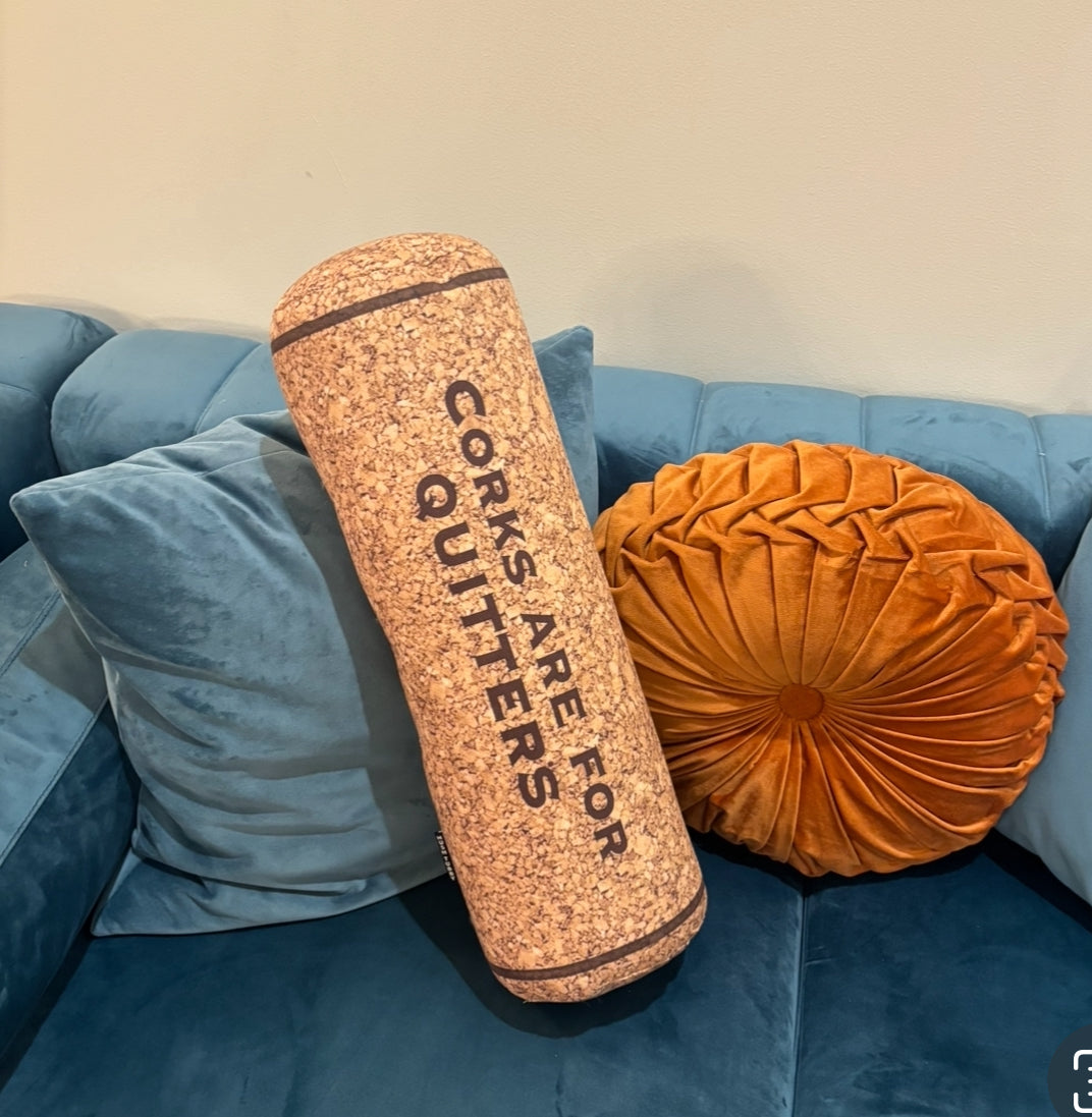Fun quirky custom embroidery wine cork shape pillow. Great for the wine enthusiast