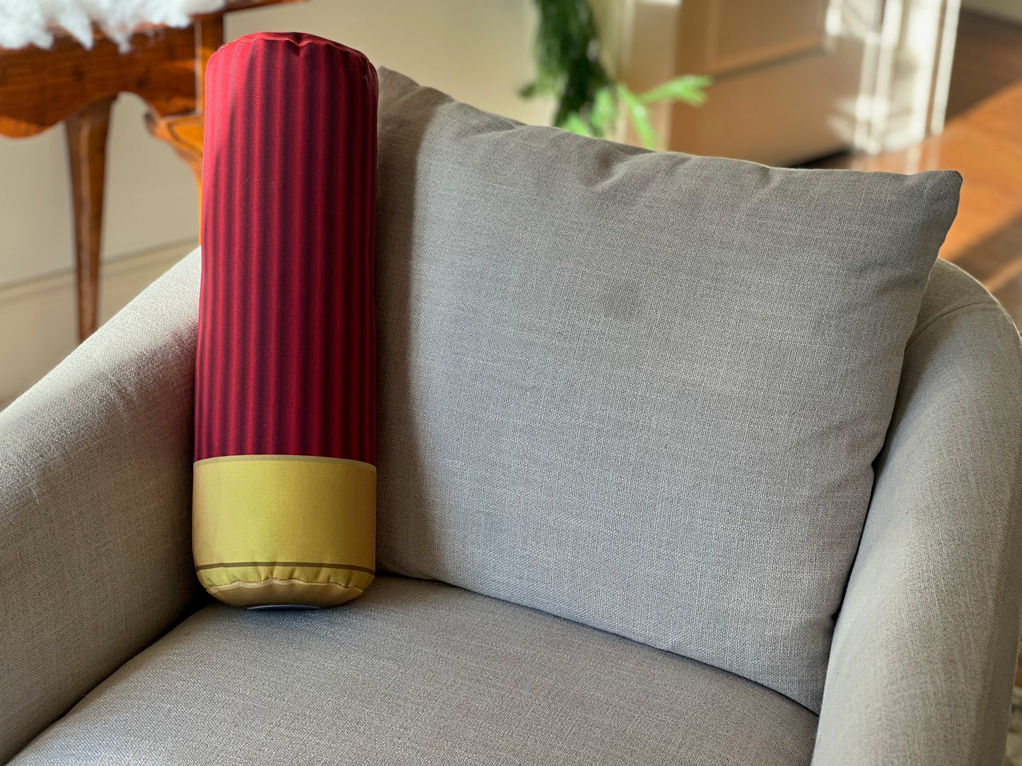 Red Shotgun shell pillow. Shaped like a real shotgun shell. Great gift for any hunter
