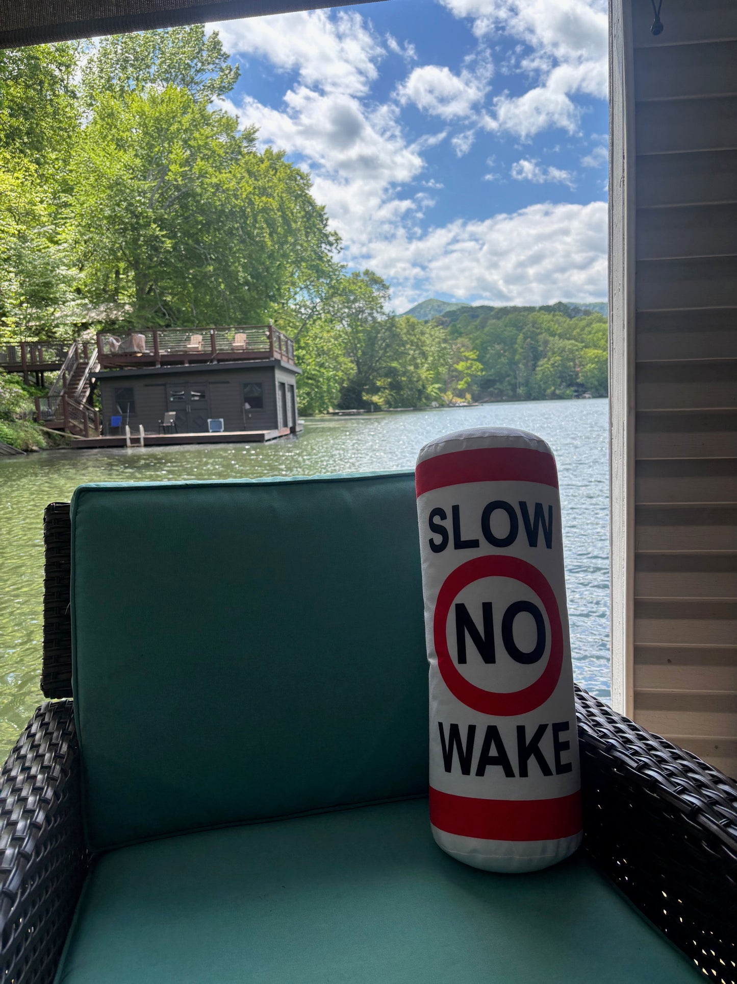 Lake/Coastal Home decor Pillow Slow No Wake buoy Pillow . Lake /coastal front living decor This is a tubular cylinder pillow to make it look like a buoy.