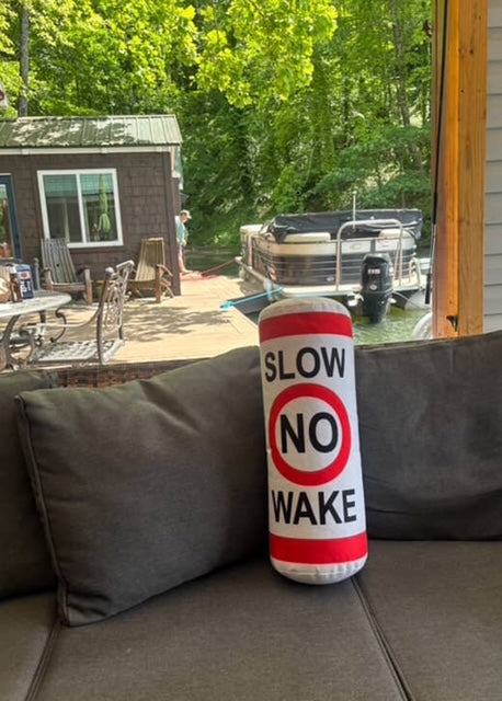 Lake/Coastal Home decor Pillow Slow No Wake buoy Pillow . Lake /coastal front living decor This is a tubular cylinder pillow to make it look like a buoy.