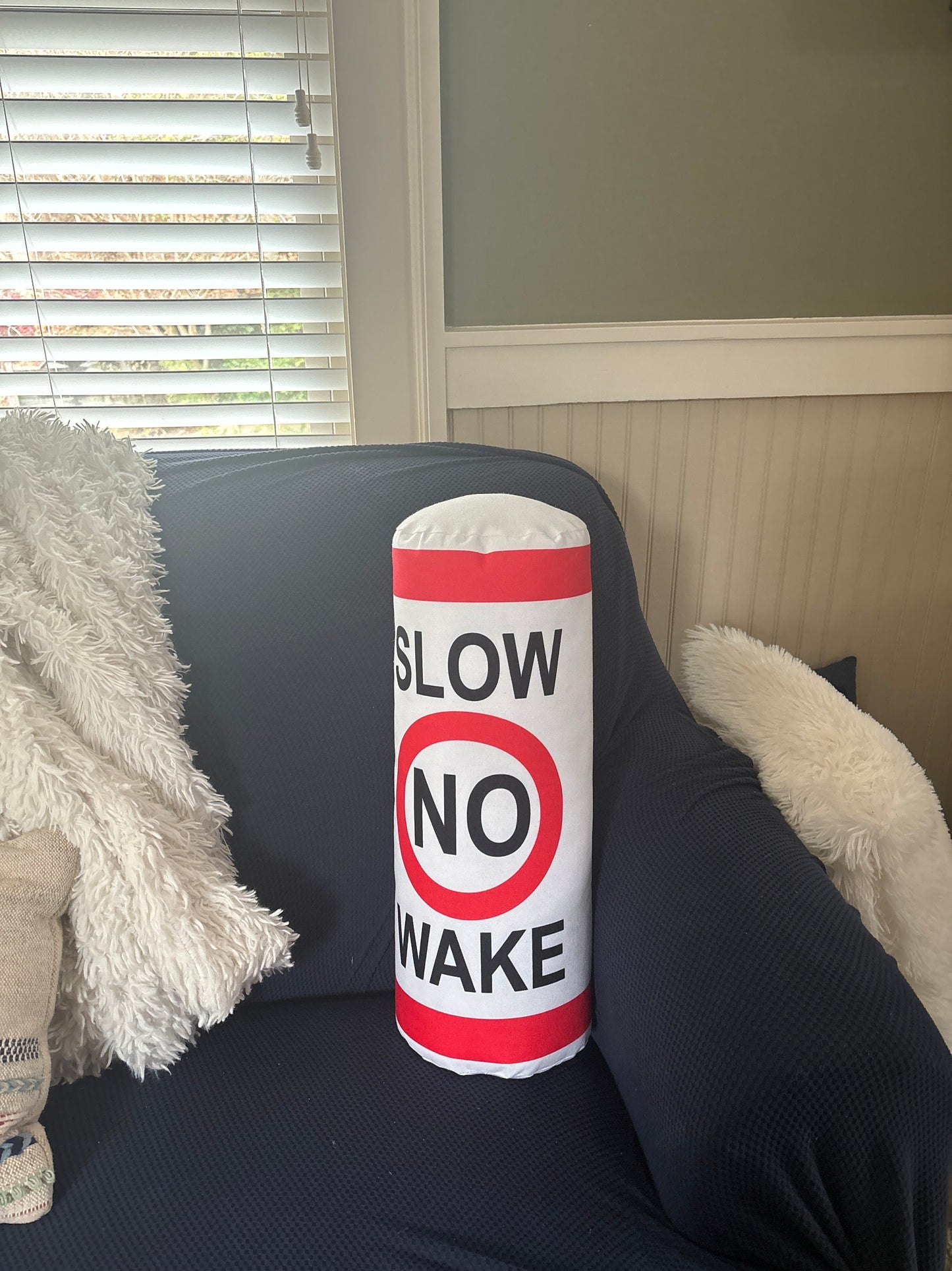 Lake House Pillow Slow No Wake buoy Pillow . Lake front living decor This is a tubular cylinder pillow to make it look like a buoy.