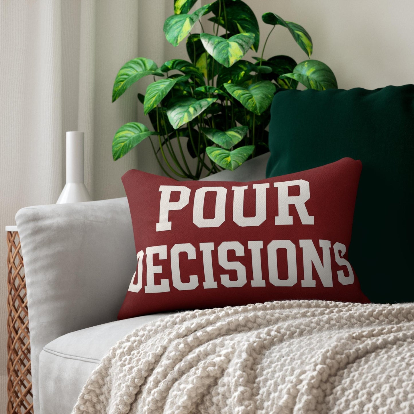 Chic Wine-Themed Lumbar Pillow, Pour Decisions and Wine Time Decorative Cushion, Home Bar Decor, Perfect for Wine Lovers, Cozy Gift Idea