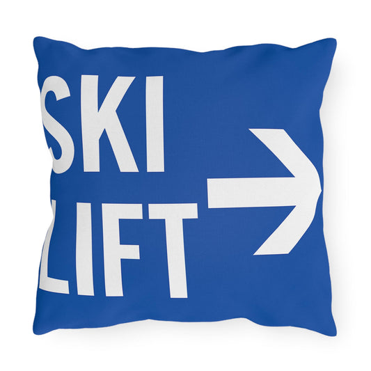 Fun Ski Lift sign Decorative Pillow, Ski Lovers Home Accent, Mountain Cabin Pillow, Snow Sports Gift, Lodge Decor Cushion