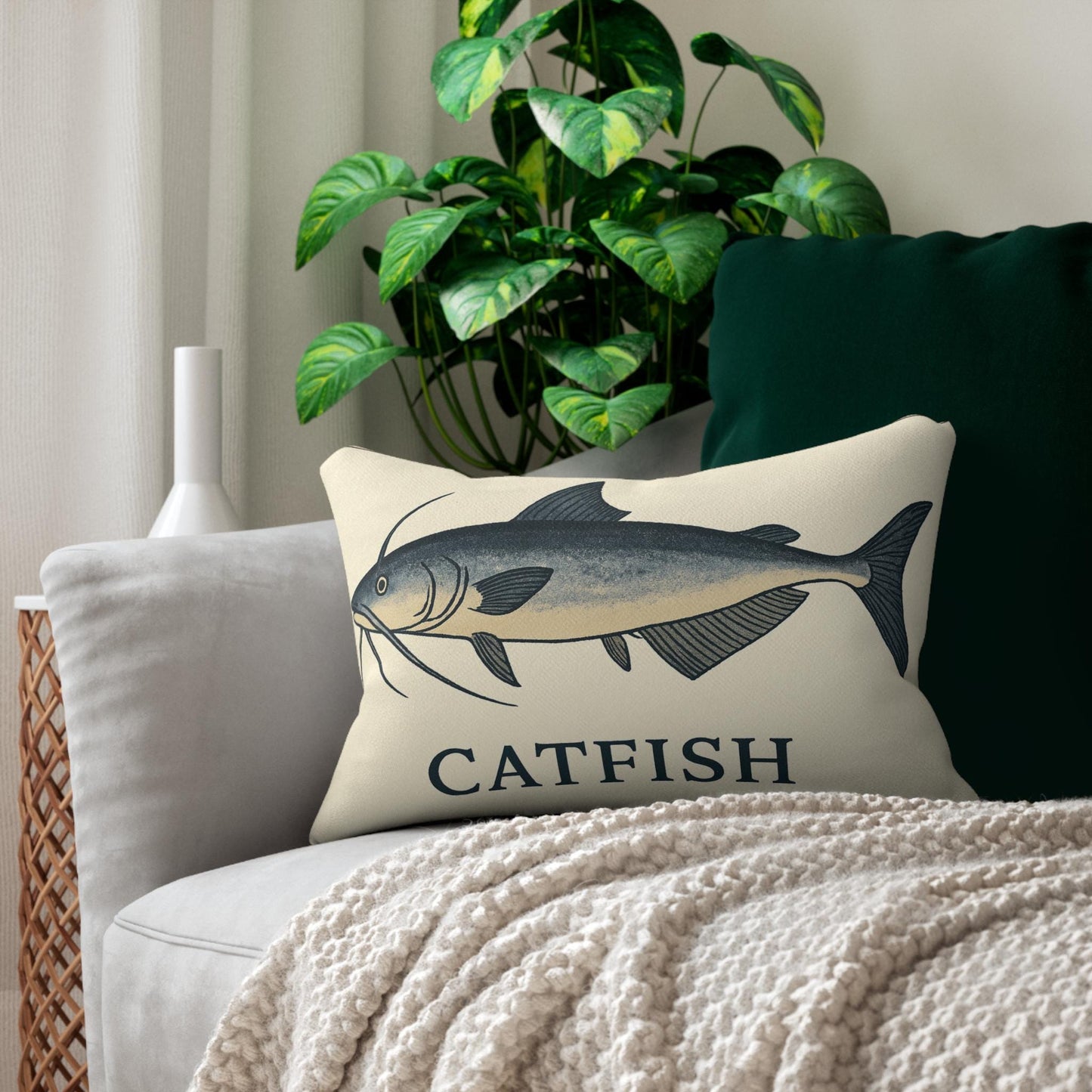 Catfish Lover Lumbar Pillow, Gift for Fisherman, Fishing Decor, Spun Polyester Cushion, Couch Pillow, Man Cave Decor