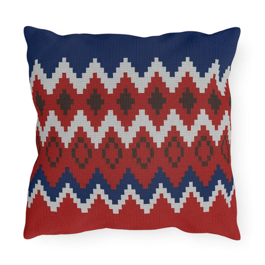 Ski Pattern Sweater Outdoor Pillow - Cabin Decor, Winter Home Accent, Lodge Cushion, Snow Lodge Throw Pillow, Mountain Theme Pillow Cover