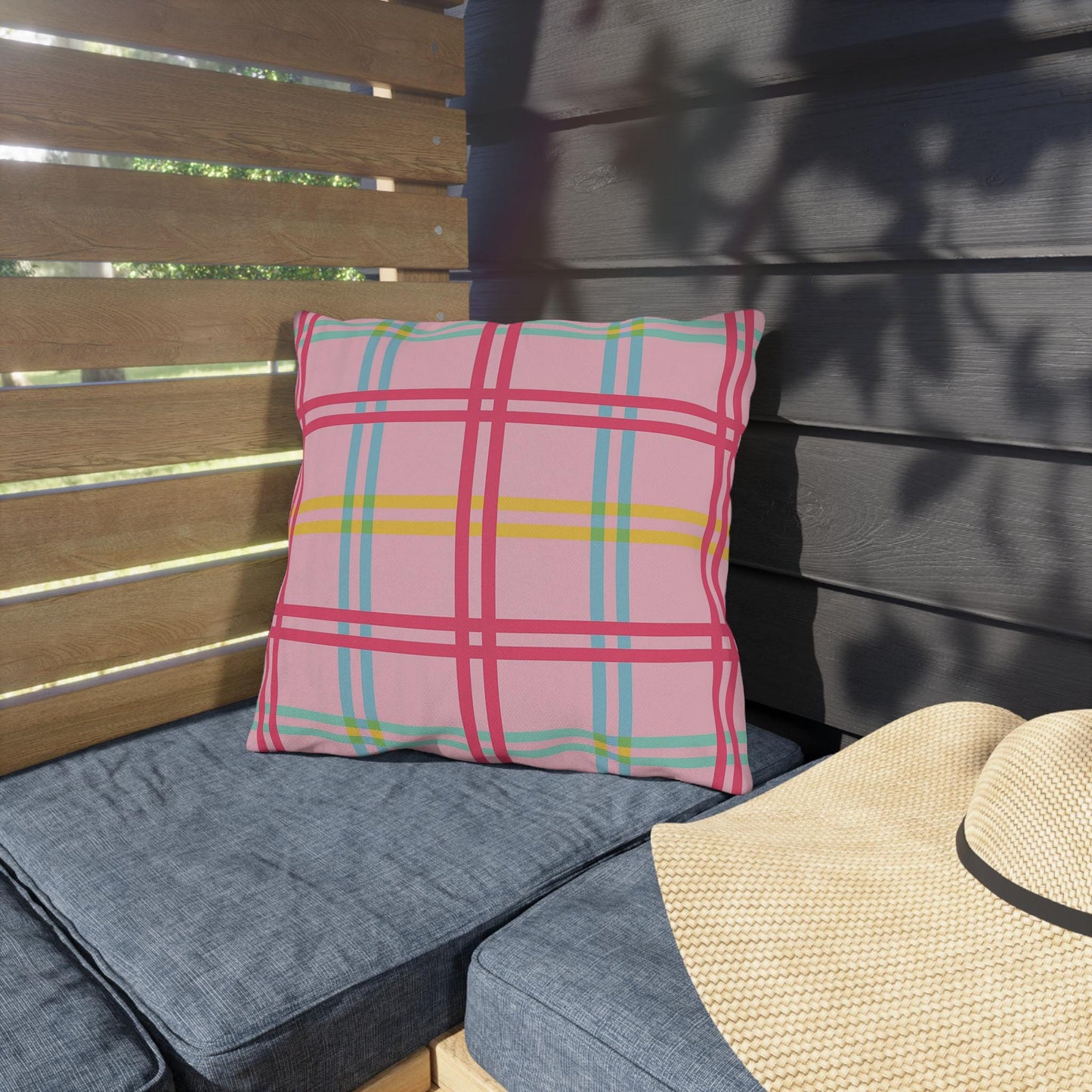 Mahjong Preppy Plaid Pillow - Luxury Game Night Decor, Outdoor Cushion, Patio Accent, Garden Pillow, Picnic Cushion