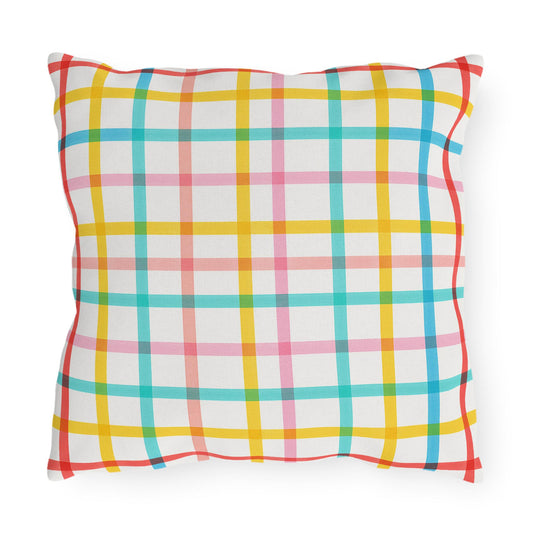 Mahjong Preppy Plaid Pillow - Luxury Game Night Decor, Outdoor Cushion, Patio Accent, Garden Pillow, Picnic Cushion