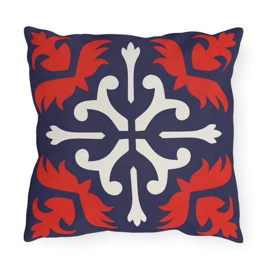 Navy Mediterranean Tile Outdoor Pillow | Sunflower Geometric Pattern