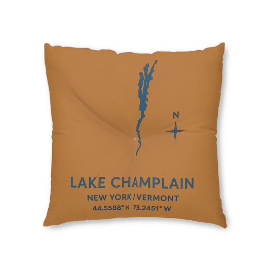 Lake Champlain Map Tufted Floor Pillow | Lakehouse Decor