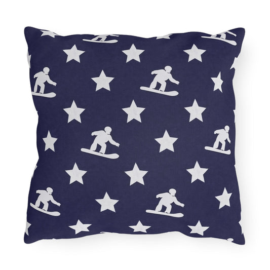 Snowboarding USA Flag Star Pattern Outdoor Pillow | Patriotic Winter Sports Throw