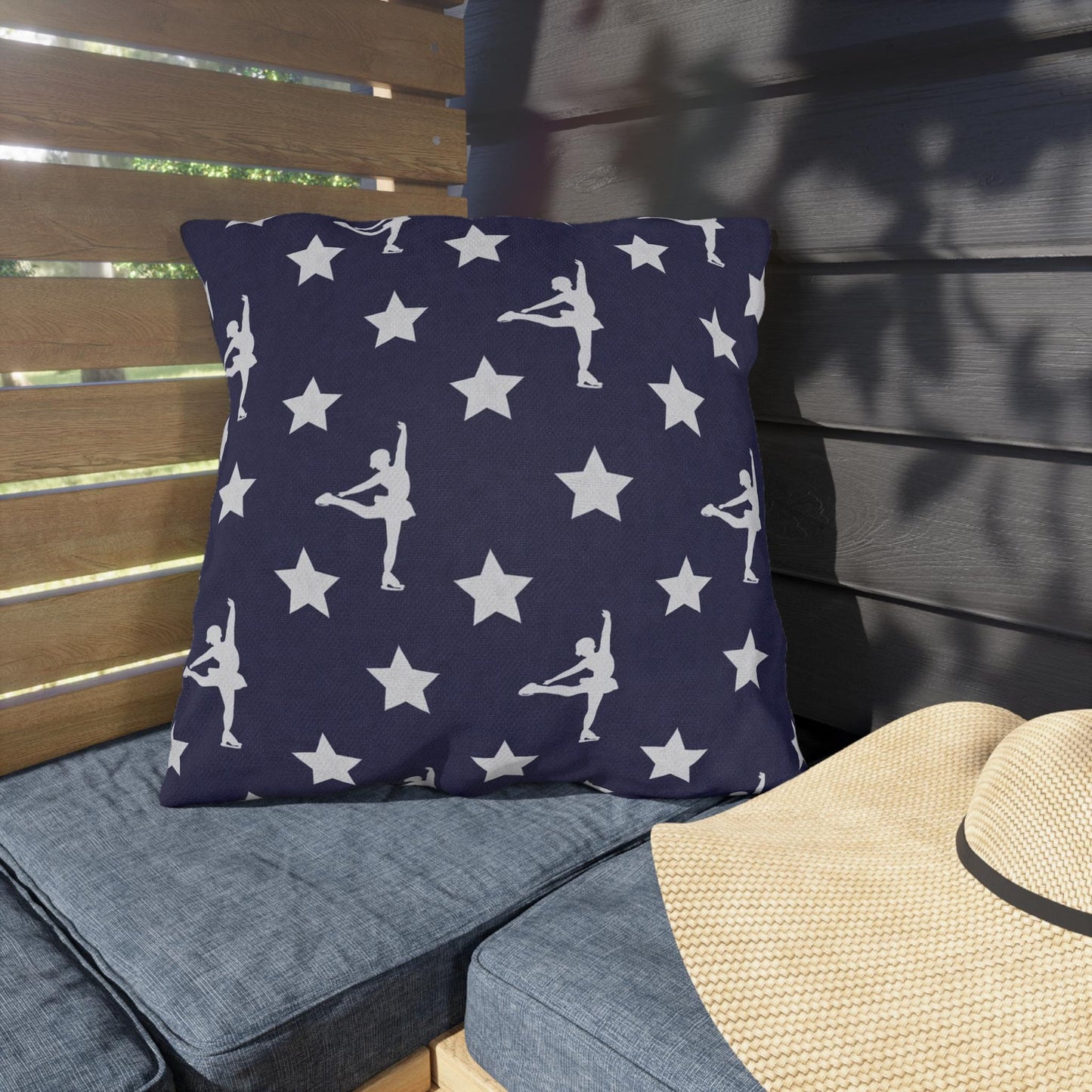 Figure Skating USA Flag Star Pattern Outdoor Pillow | American Decor