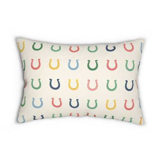 Kentucky Derby Horseshoe Lumbar Pillow | Preppy Equestrian Lucky Horseshoe Pattern