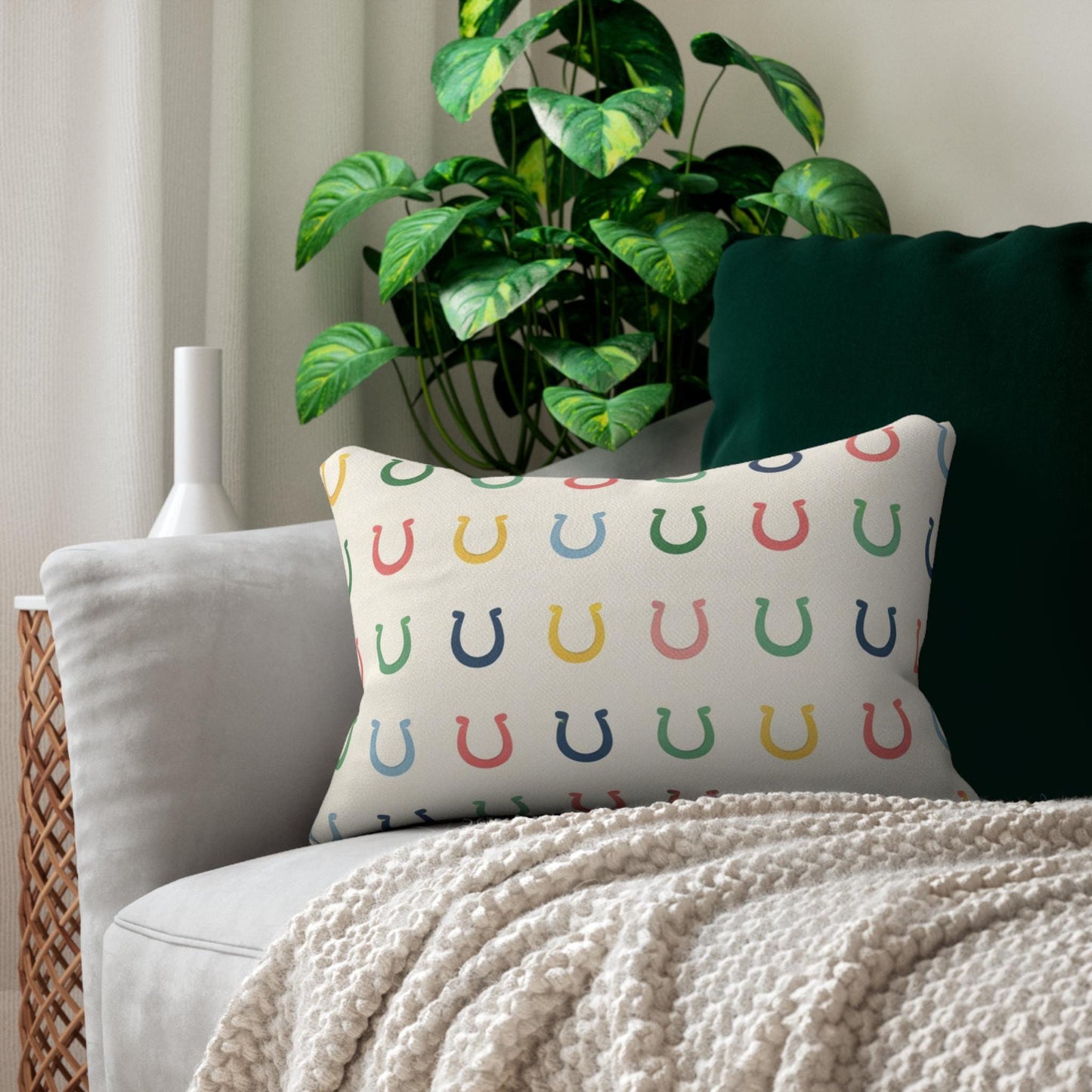 Kentucky Derby Horseshoe Lumbar Pillow | Preppy Equestrian Lucky Horseshoe Pattern