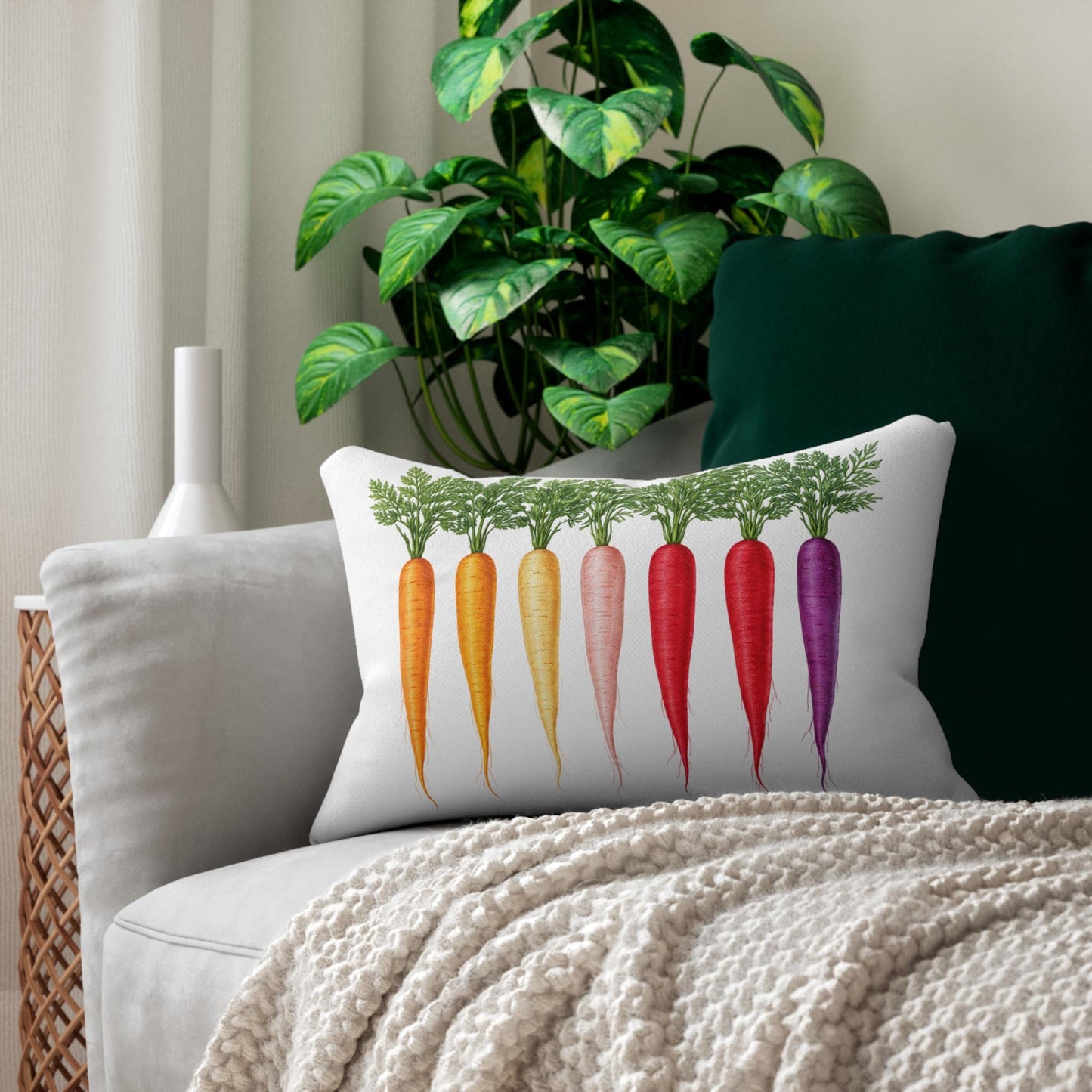 Rainbow Carrot Lumbar Pillow Cover 14x20 | Colorful Vegetable Decor | Modern Farmhouse