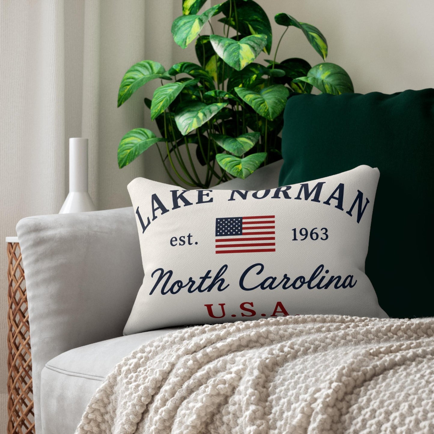 Lake Norman USA Flag Lumbar Pillow 14x20 | Lake House Decor