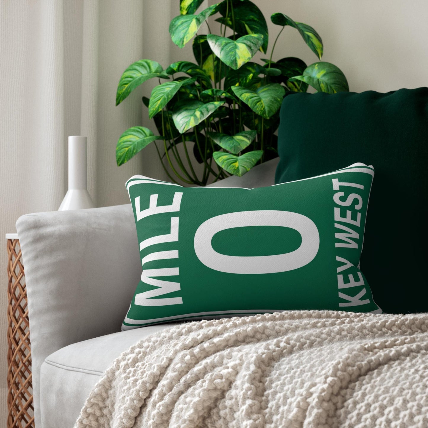 Key West Mile 0 Road Sign Lumbar Pillow 14x20 | Coastal Florida Decor