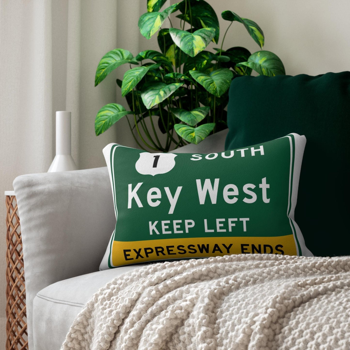 Key West Highway Exit Sign Throw Pillow lumbar pillow, 14x20 coastal decor | Florida souvenir