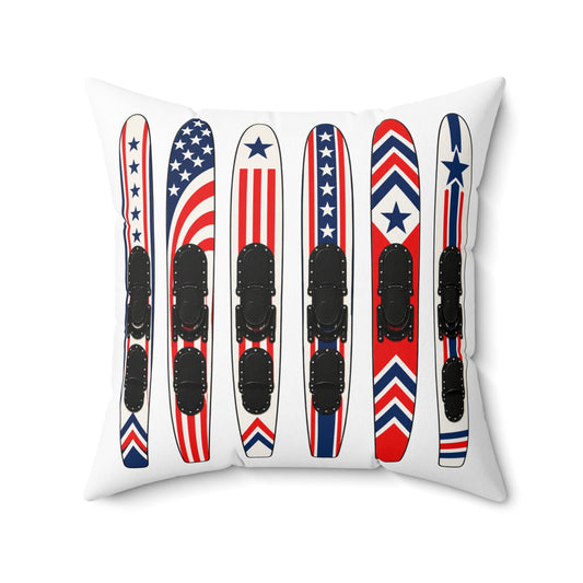 Vintage USA Water Ski Patriotic Pillow | Retro Americana Lake House Throw
