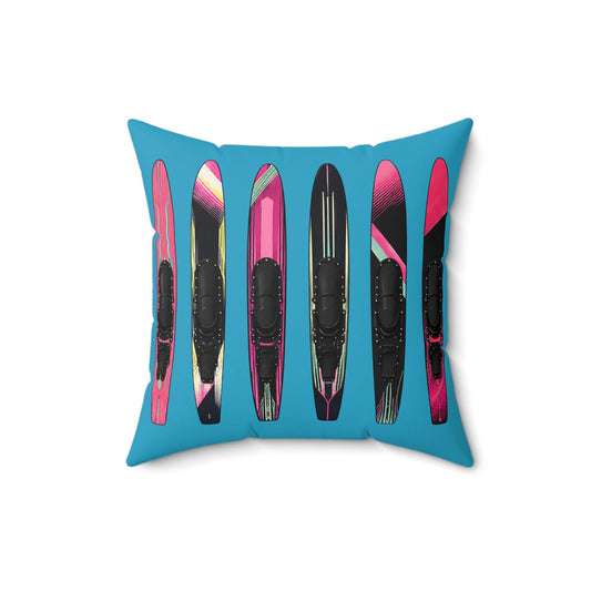 Turquoise Water Ski Slalom Design Spun Polyester Square Pillow | Lake Skiing Throw Pillow