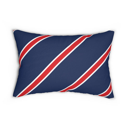 Navy Red Diagonal Stripe Lumbar Pillow 14x20 | Nautical Preppy Accent