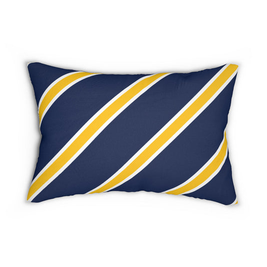 Navy Diagonal Stripe Lumbar Pillow | Yellow Accent