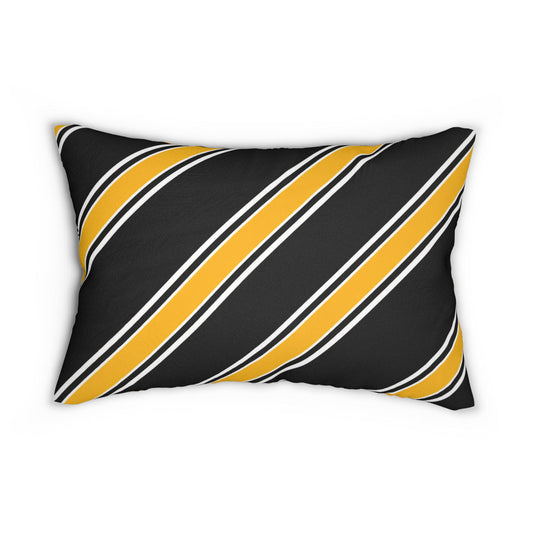 Diagonal Gold and Black Stripe Lumbar Pillow | Yellow Black Accent Pillow