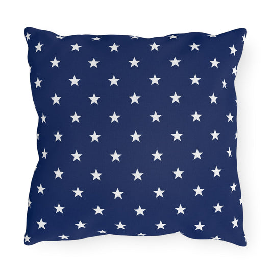 White Star Pattern Outdoor Pillow | Navy Blue Stars Patio Cushion