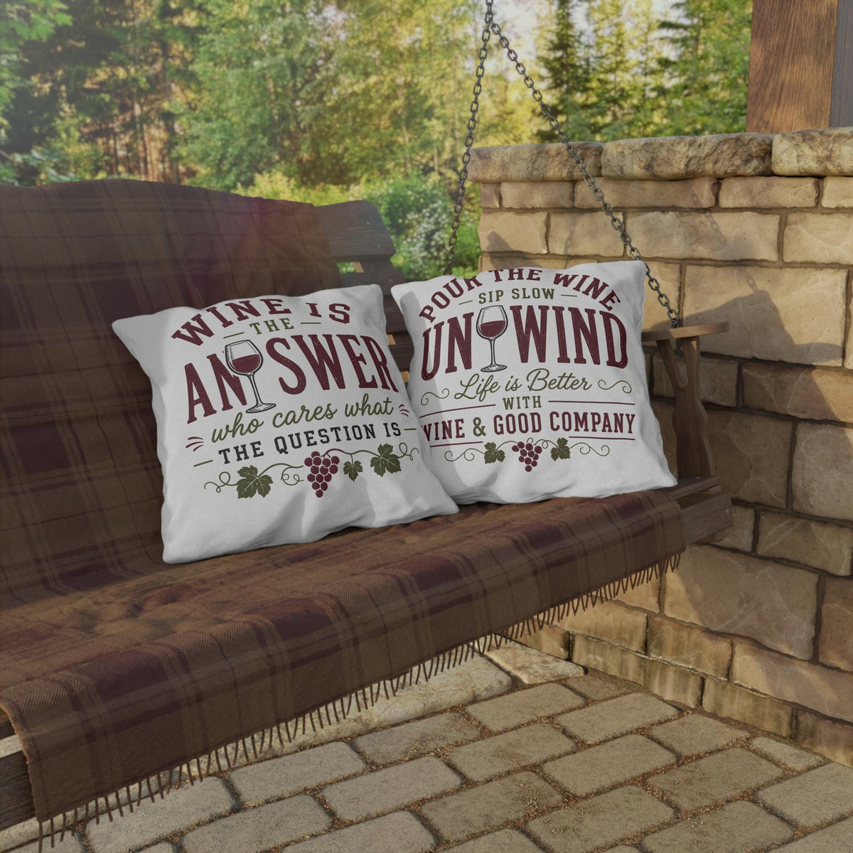 Wine Is The Answer outdoor pillow | Wine Glass Typography, Vineyard Quote