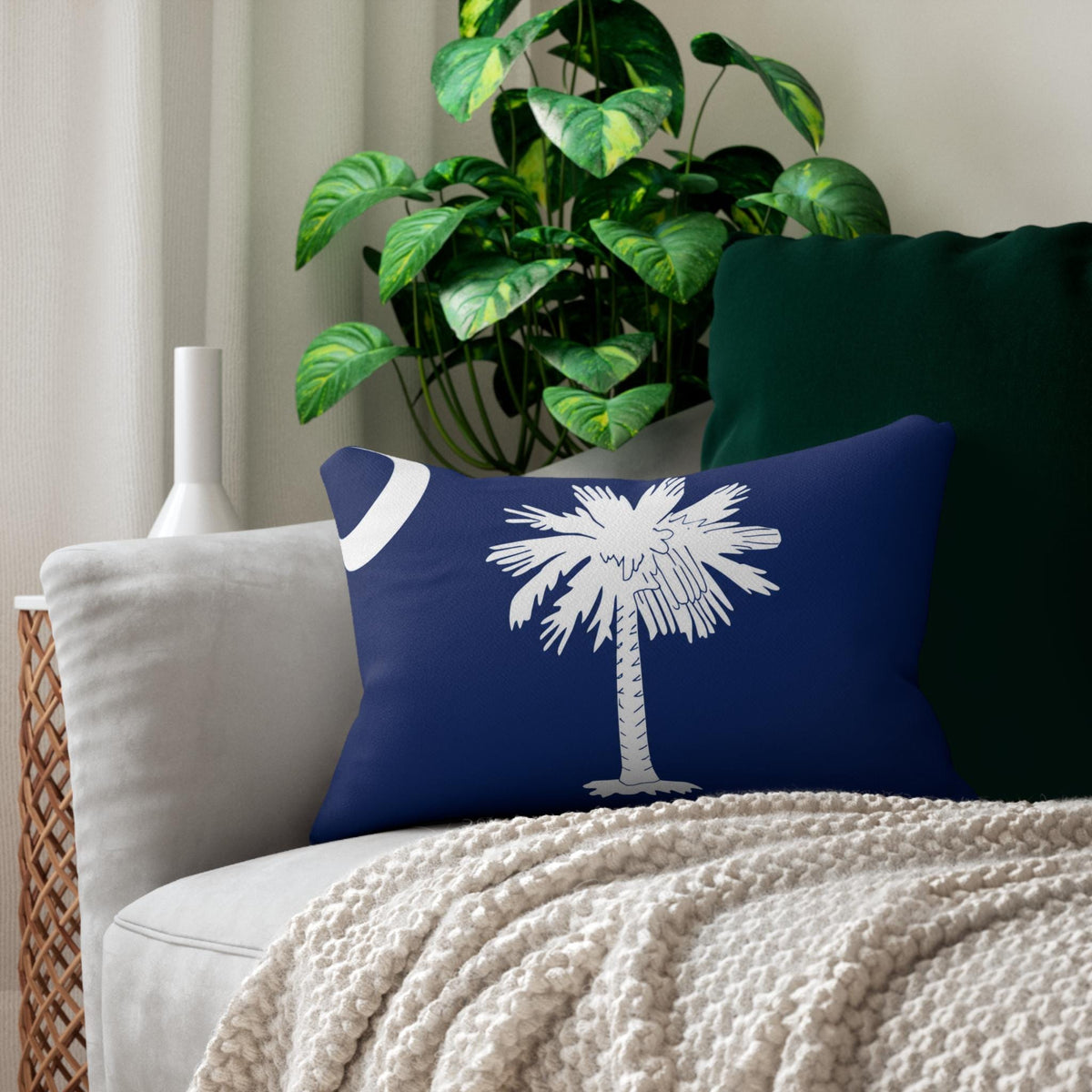 South Carolina Palmetto Moon lumbar pillow | Navy white coastal decor