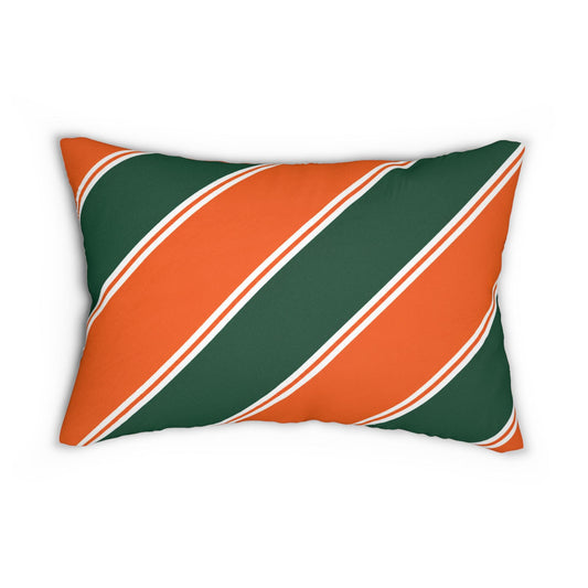 Diagonal Orange and Green Stripe Lumbar Pillow | Modern Stripe Decorative Pillow