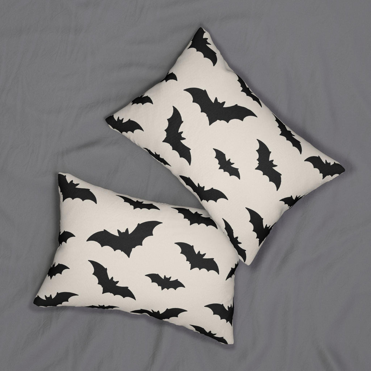 Black Bat Pattern Lumbar Pillow | Halloween Bat Print Pillow