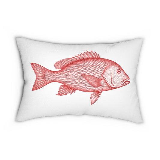 Red Snapper Illustration Lumbar Pillow | Coastal Fish Throw Pillow