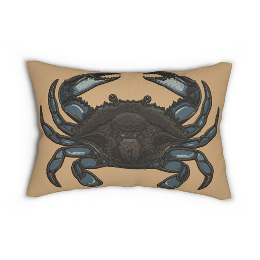 Blue Crab Illustration Lumbar Pillow | Coastal Nautical Decor