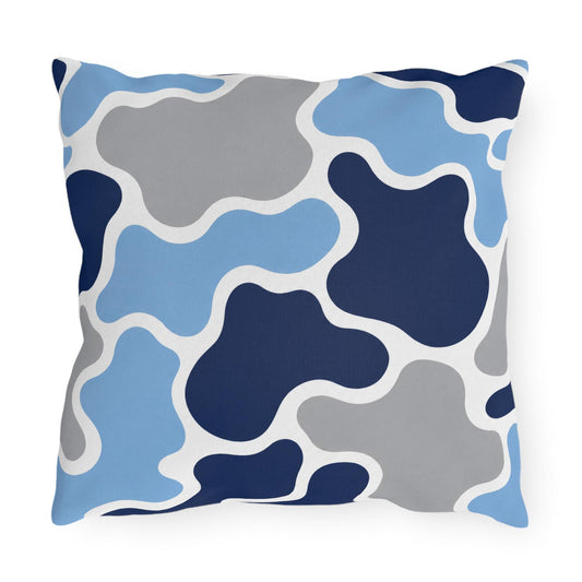 Blue Abstract Camouflage Outdoor Pillow | Navy Grey Modern Patio Cushion