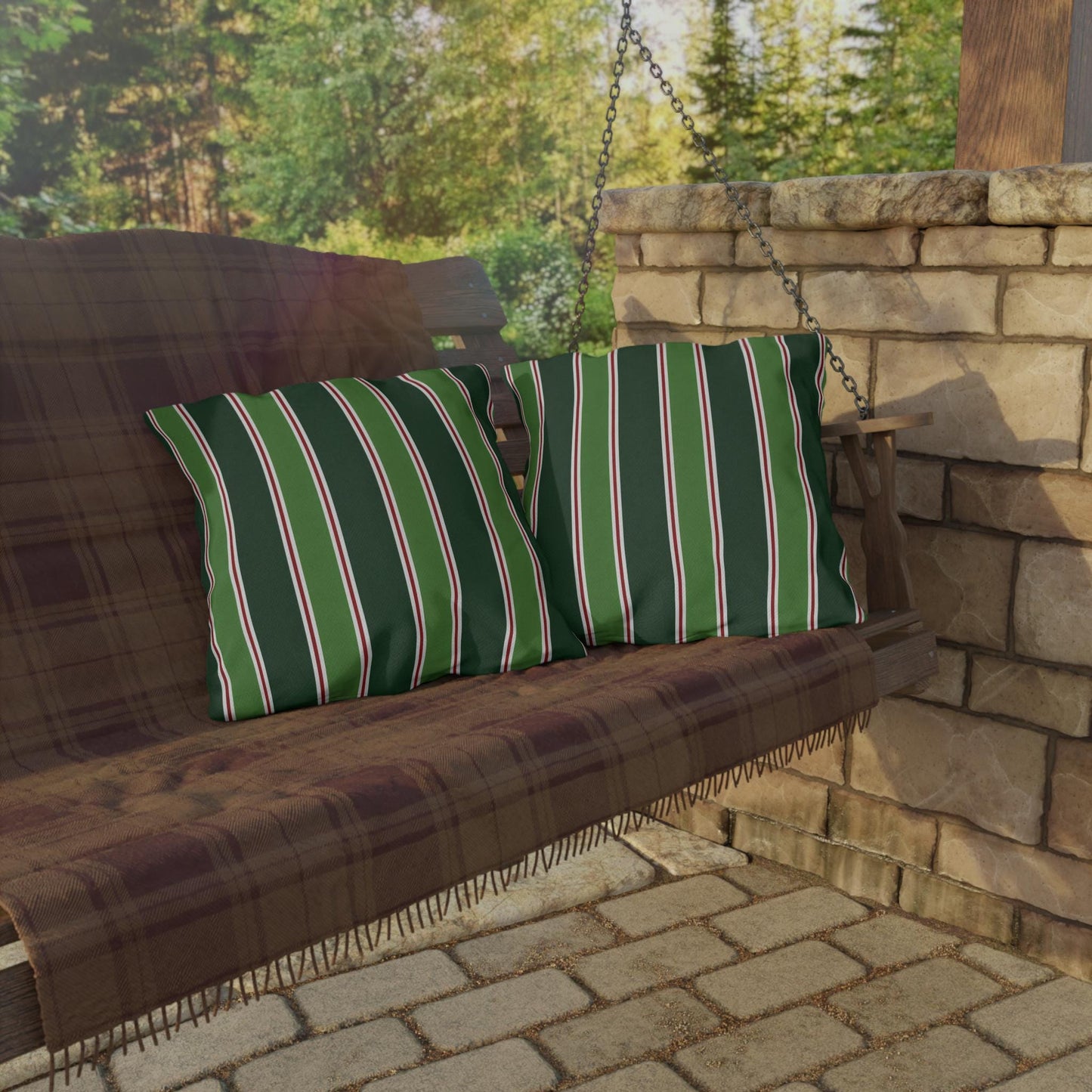 Green Stripe Outdoor Pillow | Patio Cushion, Striped Garden Decor