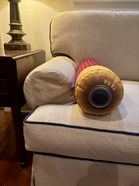 Red Shotgun Shell 12GA Pillow. Great Hunter gift. Tubular red shell with gold yellow end