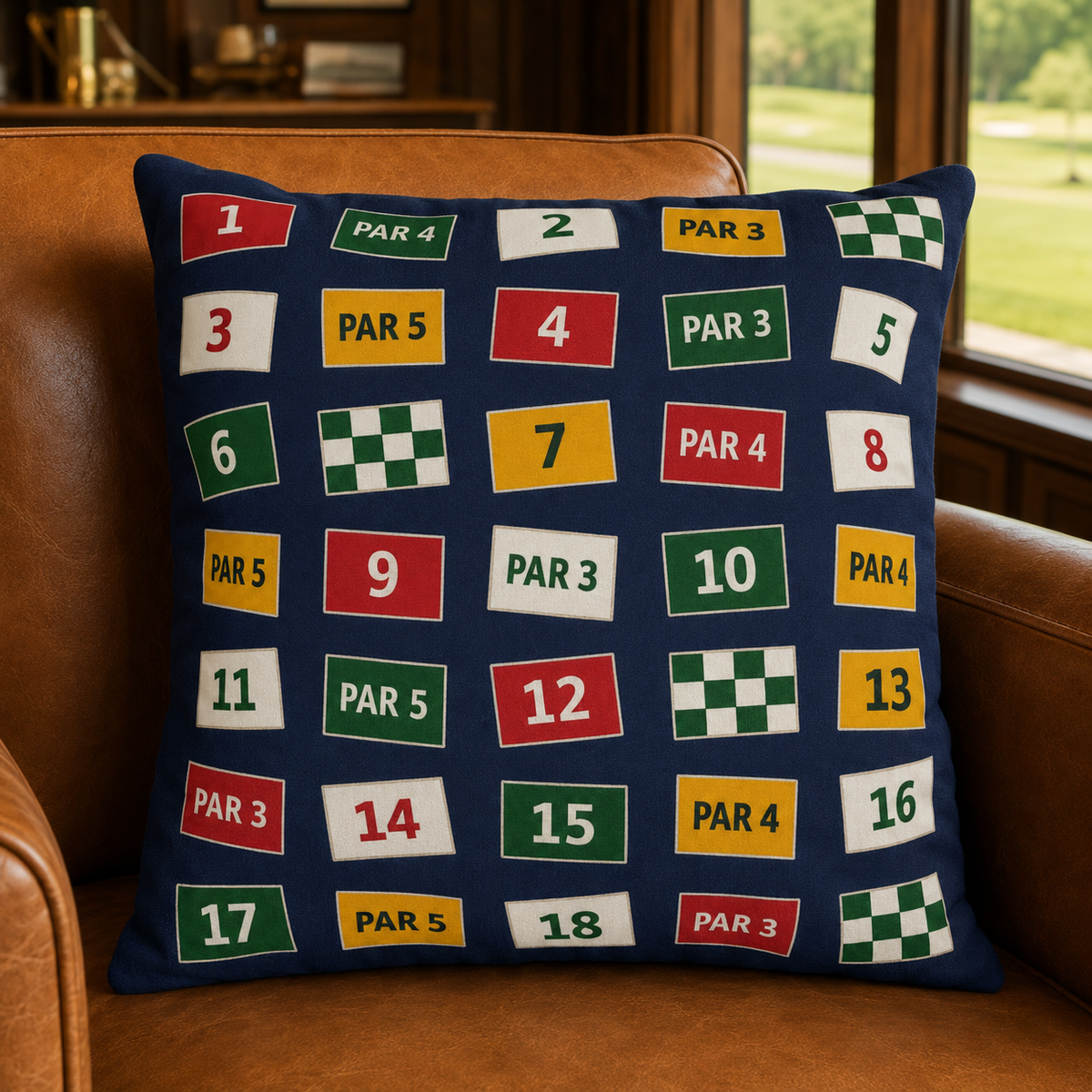 Golf Course Hole Markers Outdoor Pillow | Par 3 Par 4 Par 5 Pattern