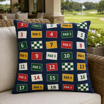 Golf Course Hole Markers Outdoor Pillow | Par 3 Par 4 Par 5 Pattern
