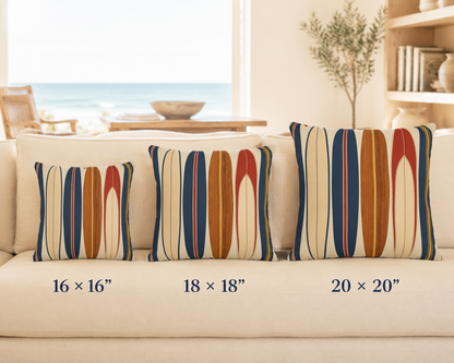 Retro Surfboard Pattern Outdoor Pillow | Coastal Beach Throw Cushion