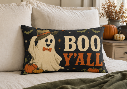 Boo Y'All Ghost Lumbar Pillow | Halloween Pumpkin Decor