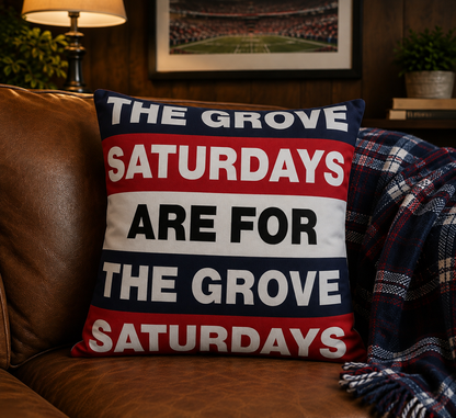 Saturdays Are For The Grove Pillow | Outdoor Pillow, Nautical Red Navy Stripes