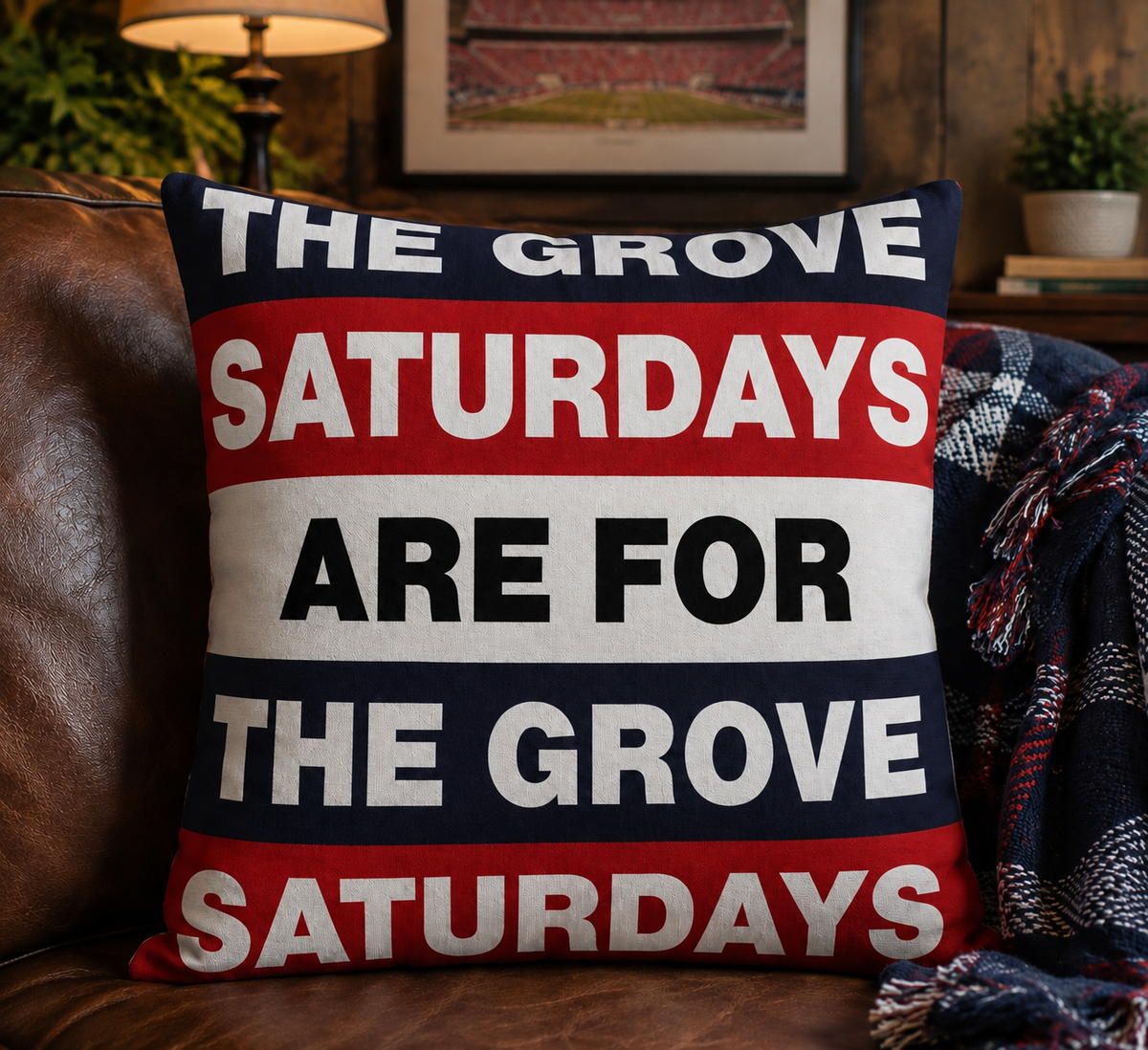 Saturdays Are For The Grove Pillow | Outdoor Pillow, Nautical Red Navy Stripes