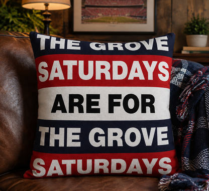 Saturdays Are For The Grove Pillow | Outdoor Pillow, Nautical Red Navy Stripes