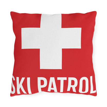 Outdoor Pillows, Ski Patrol Flag Decorative Pillow, Ski Lovers Home Accent, Mountain Cabin Pillow, Snow Sports Gift, Lodge Decor Cushion