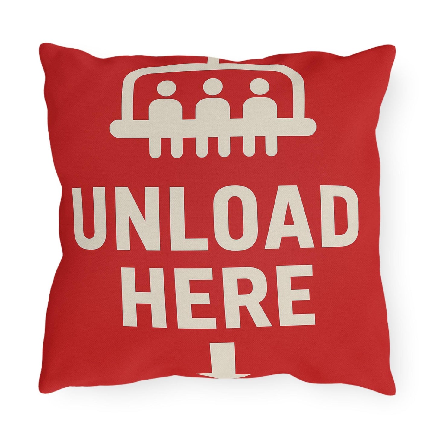 Outdoor Pillows, Skiing Decor, Quirky Ski Pillow, Funny Pillow Saying, Unloading Here, House Decor Accent