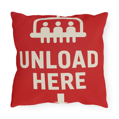Outdoor Pillows, Skiing Decor, Quirky Ski Pillow, Funny Pillow Saying, Unloading Here, House Decor Accent