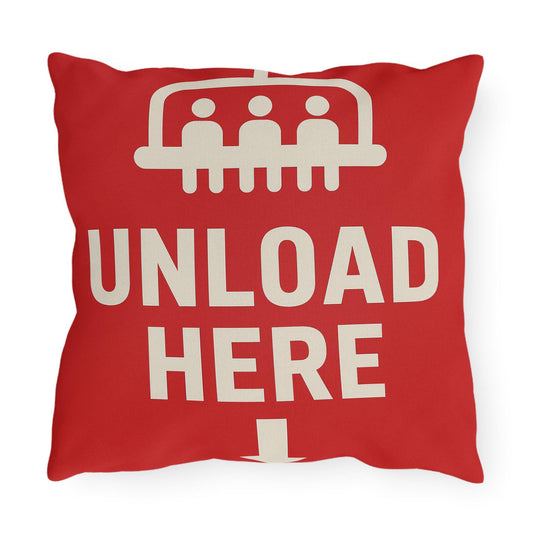 Outdoor Pillows, Skiing Decor, Quirky Ski Pillow, Funny Pillow Saying, Unloading Here, House Decor Accent